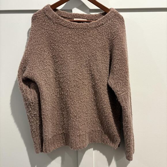 Sleeping On Snow Sweater Women Small Brown Boucle Fuzzy Crewneck Anthropologie - Picture 1 of 11